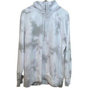 Victoria's Secret PINK Sweatshirt Medium Gray Tie Dye Relaxed Pullover 1/2 Zip